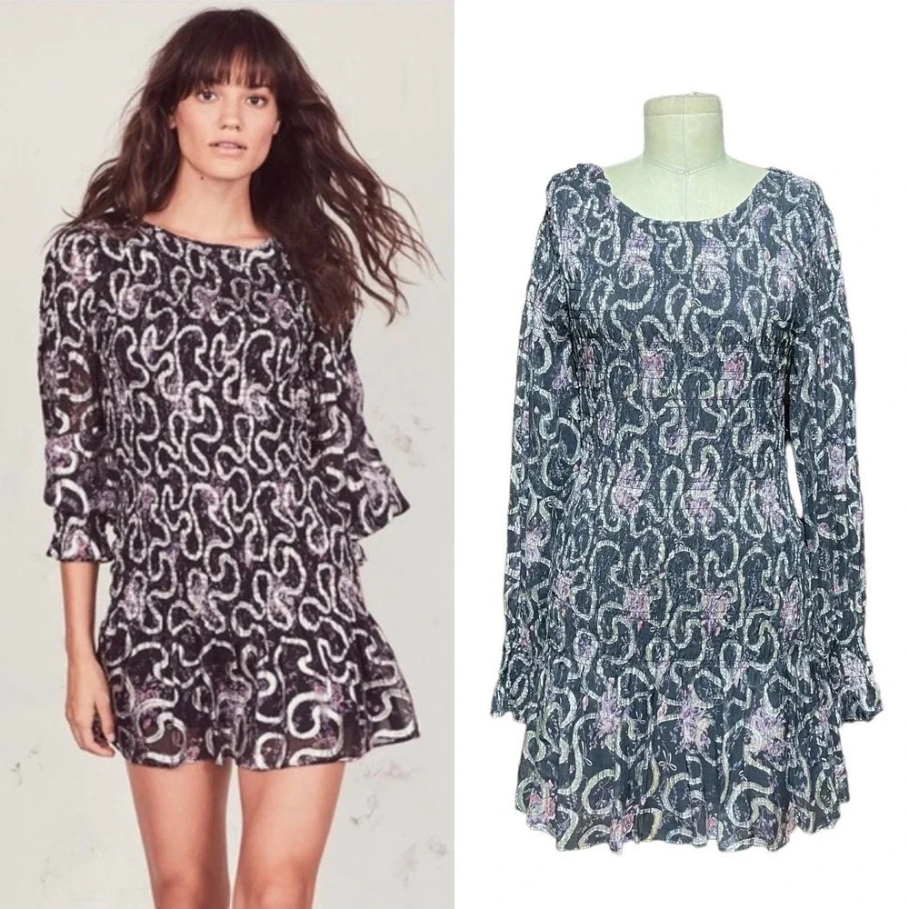LoveShackFancy Scarlett Chiffon Navy Blue Cosmos Dress Size Medium